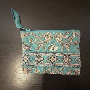 Vera Bradley TOTALLY TURQ COIN Purse Blue And Brown Zipper Pouch Bag